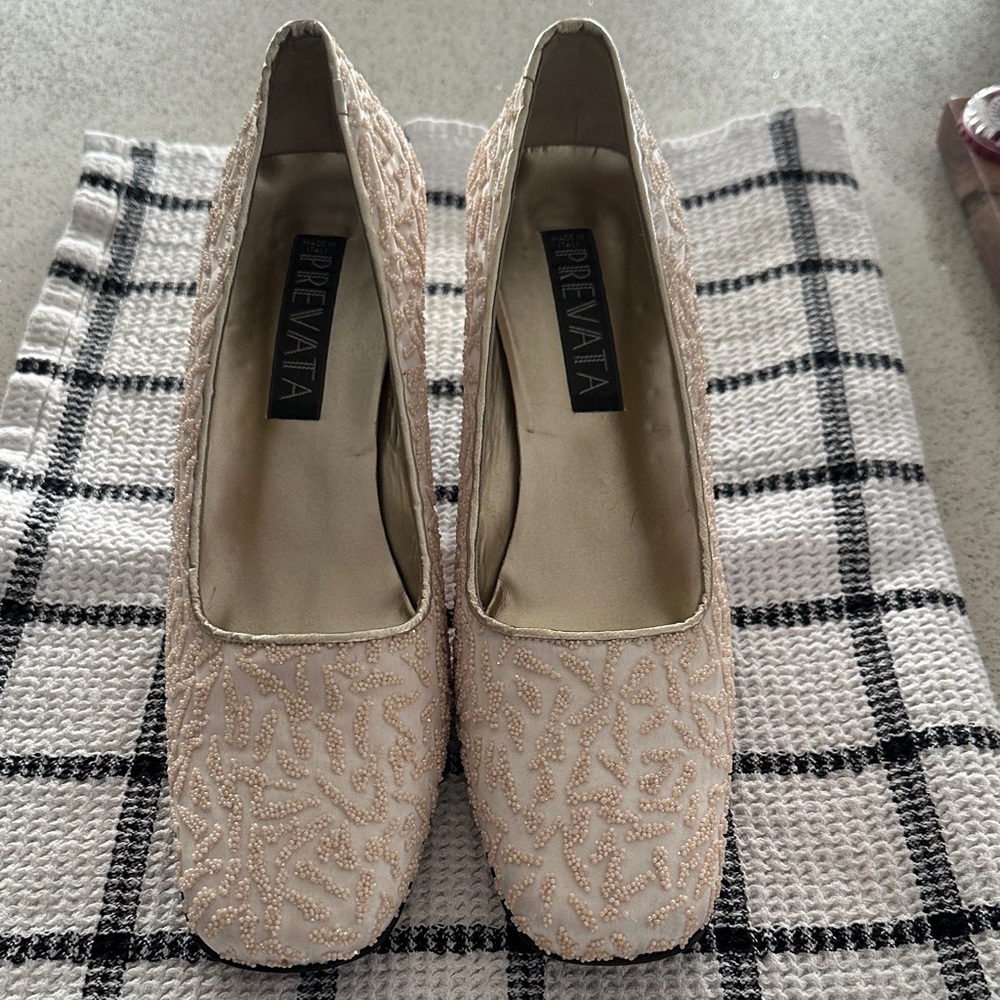Prevata Women's Beige Embellished Flats